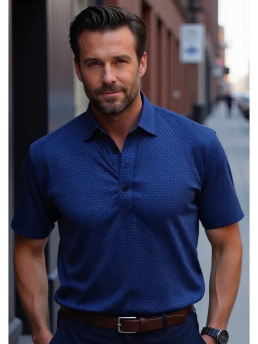 Collars & Co Mens Navy Dress Collar Polo Shirt Medium